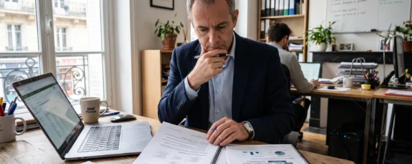 Dirigeant de TPE comparant une offre freelance et une offre d'agence pour sa visibilité dans les IA