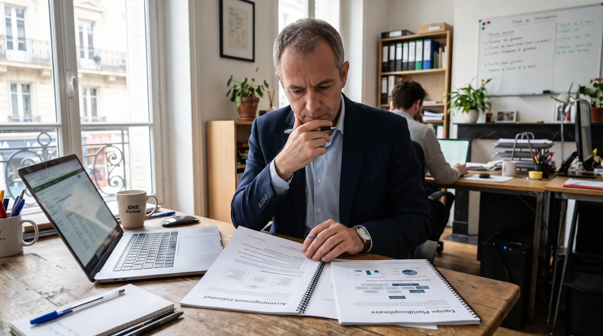 Dirigeant de TPE comparant une offre freelance et une offre d'agence pour sa visibilité dans les IA